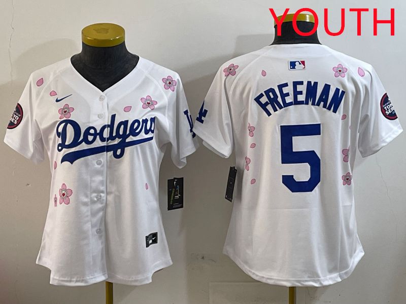 Youth Los Angeles Dodgers #5 Freeman White Sakura Edition 2025 Nike MLB Jersey style 1->youth mlb jersey->Youth Jersey